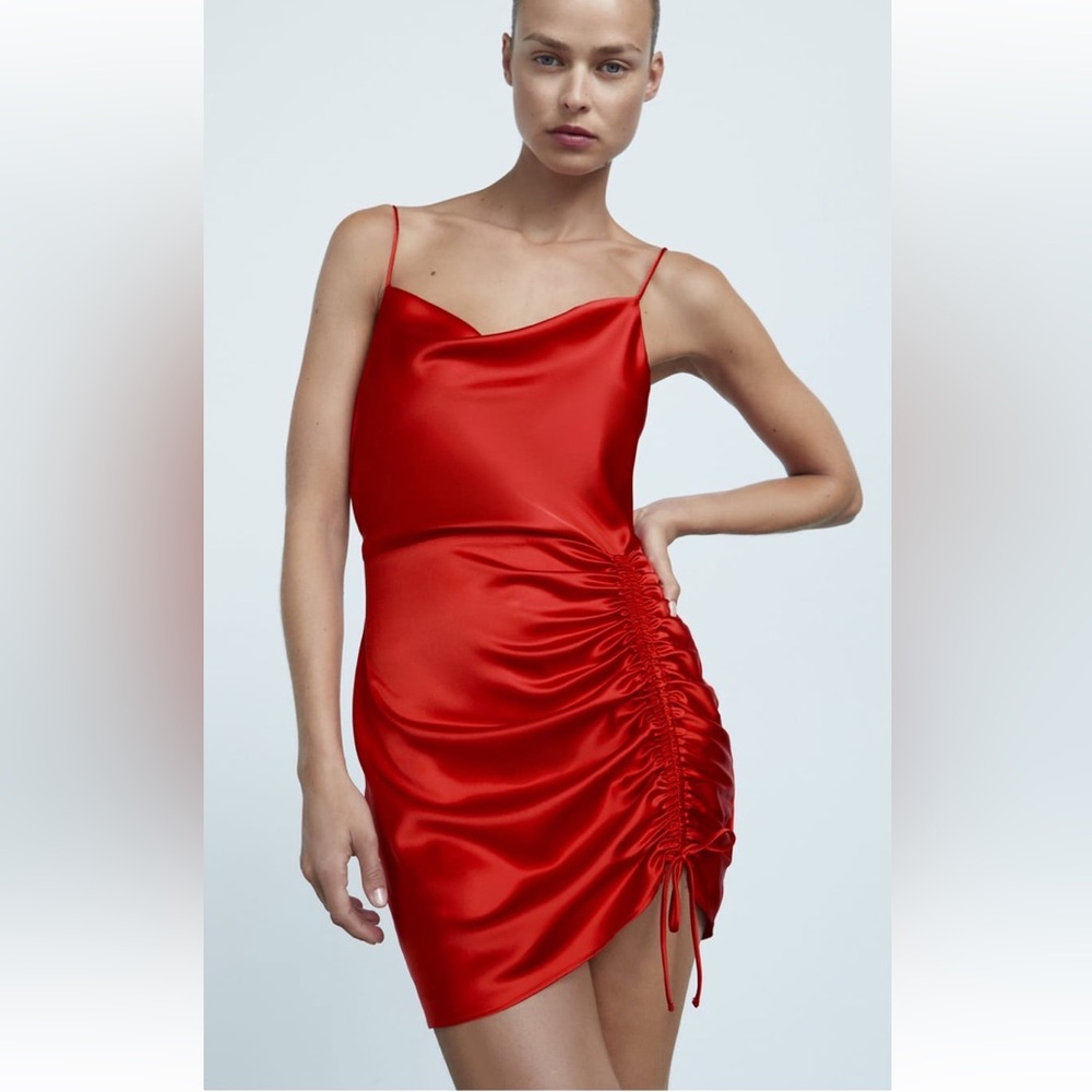 Zara red satin dress red